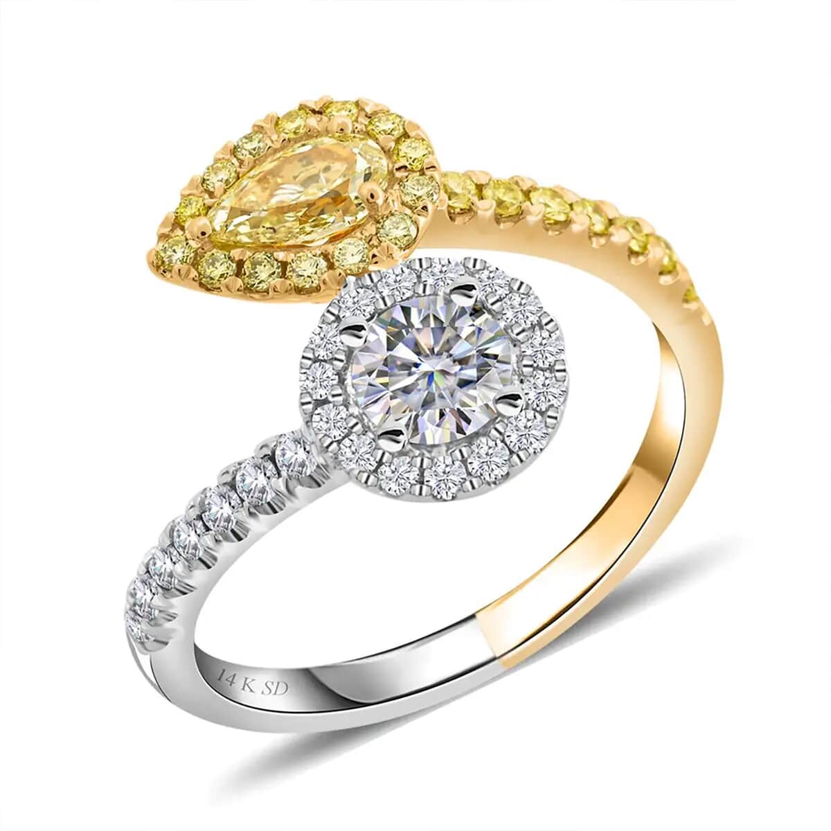 Modani 14K Yellow, White Gold Natural Yellow and White Diamond Bypass Halo Ring (Size 6.0) 1.30 ctw image number 0