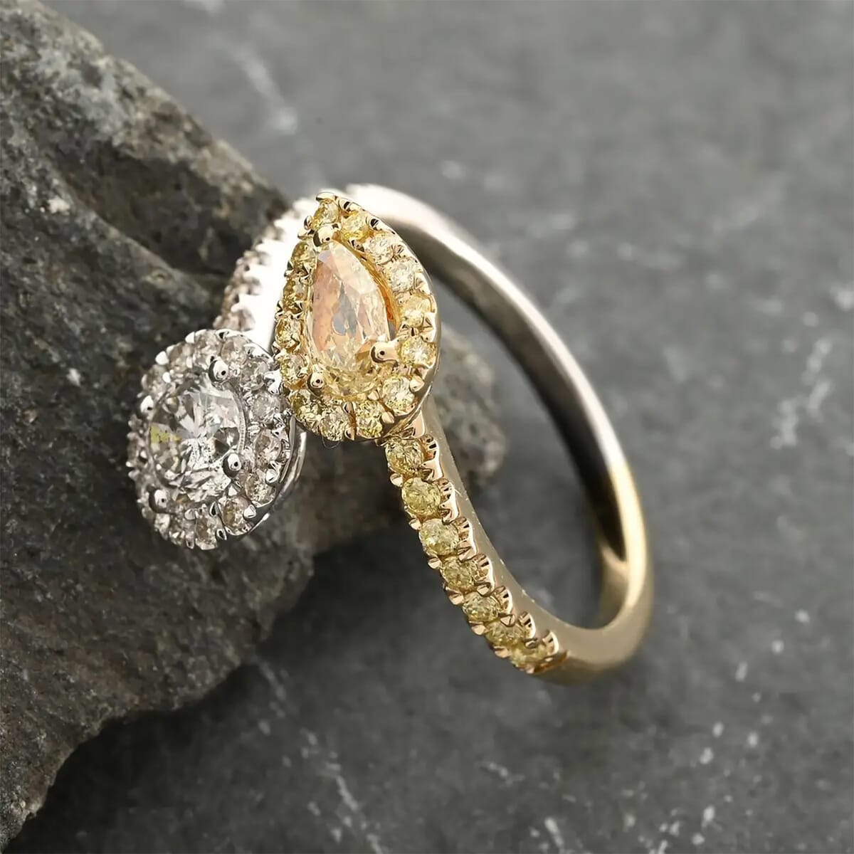 Modani 14K Yellow, White Gold Natural Yellow and White Diamond Bypass Halo Ring (Size 7.0) 1.30 ctw image number 1