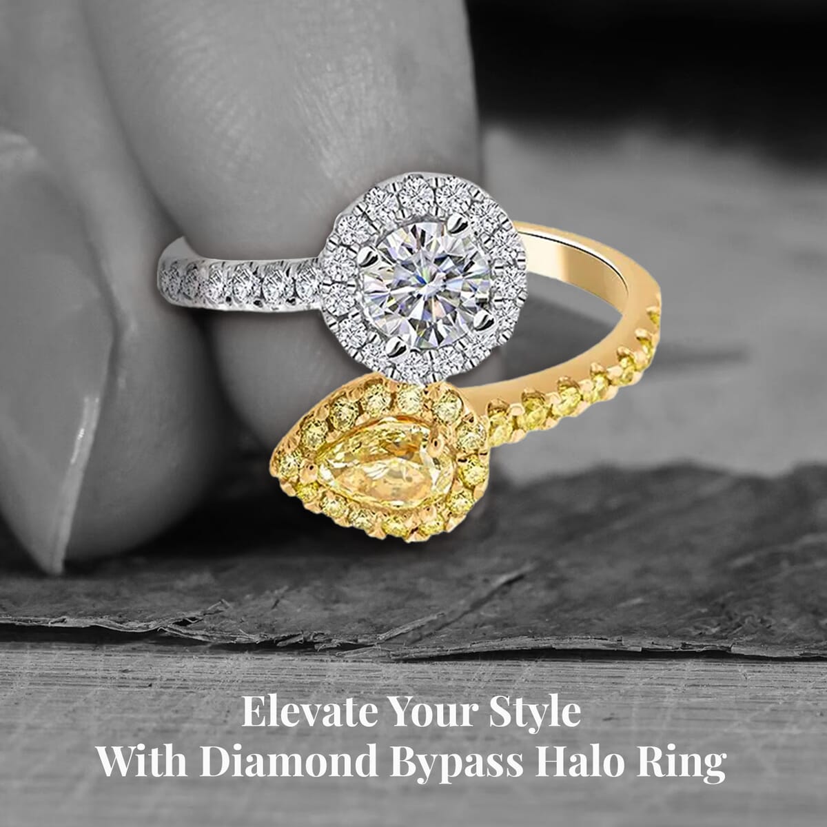 Modani 14K Yellow, White Gold Natural Yellow and White Diamond Bypass Halo Ring (Size 7.0) 1.30 ctw image number 2