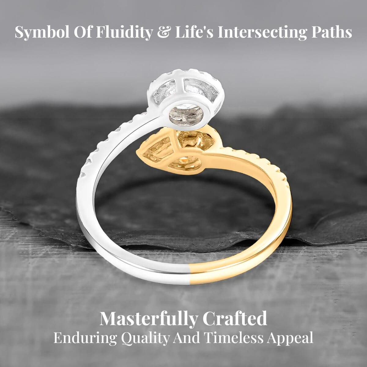 Modani 14K Yellow, White Gold Natural Yellow and White Diamond Bypass Halo Ring (Size 7.0) 1.30 ctw image number 3