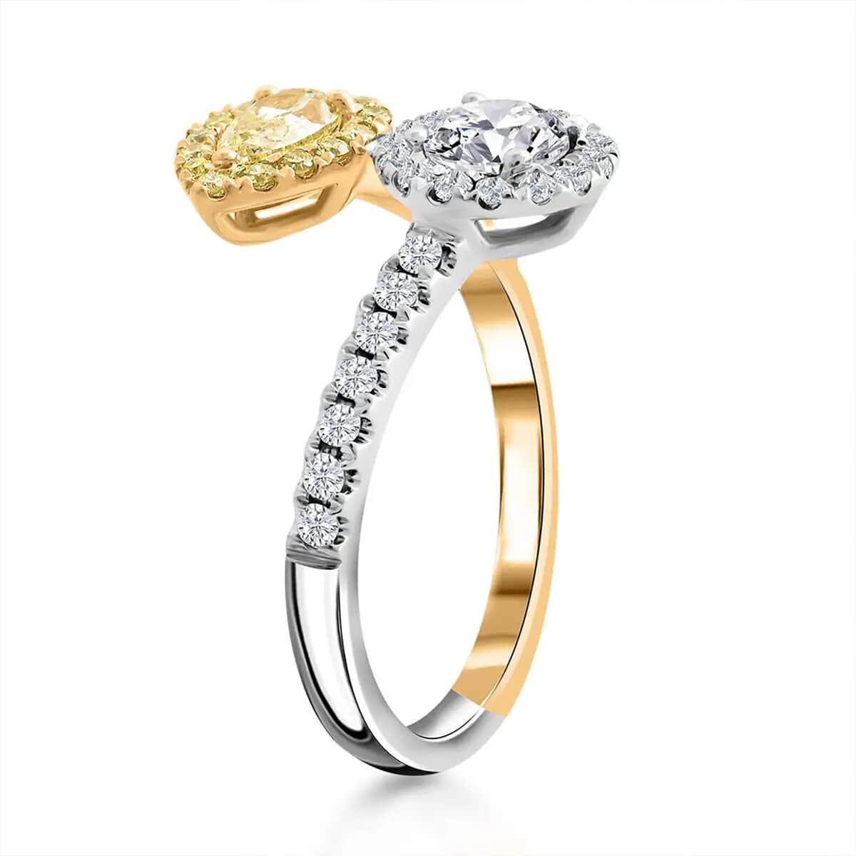 Modani Natural Yellow and White Diamond 1.30 ctw Bypass Halo Ring in 14K Yellow, White Gold (Size 9.0) image number 8