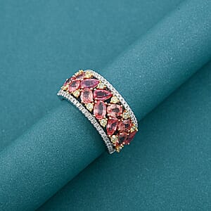Modani Padparadscha Sapphire, Natural Yellow and White DiamondRing in 14K Yellow, White Gold 3.15 ctw (Size 10.0)