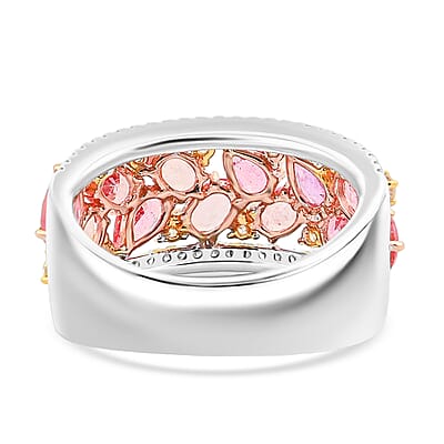 Modani Padparadscha Sapphire, Natural Yellow and White DiamondRing in 14K Yellow, White Gold 3.15 ctw (Size 10.0)