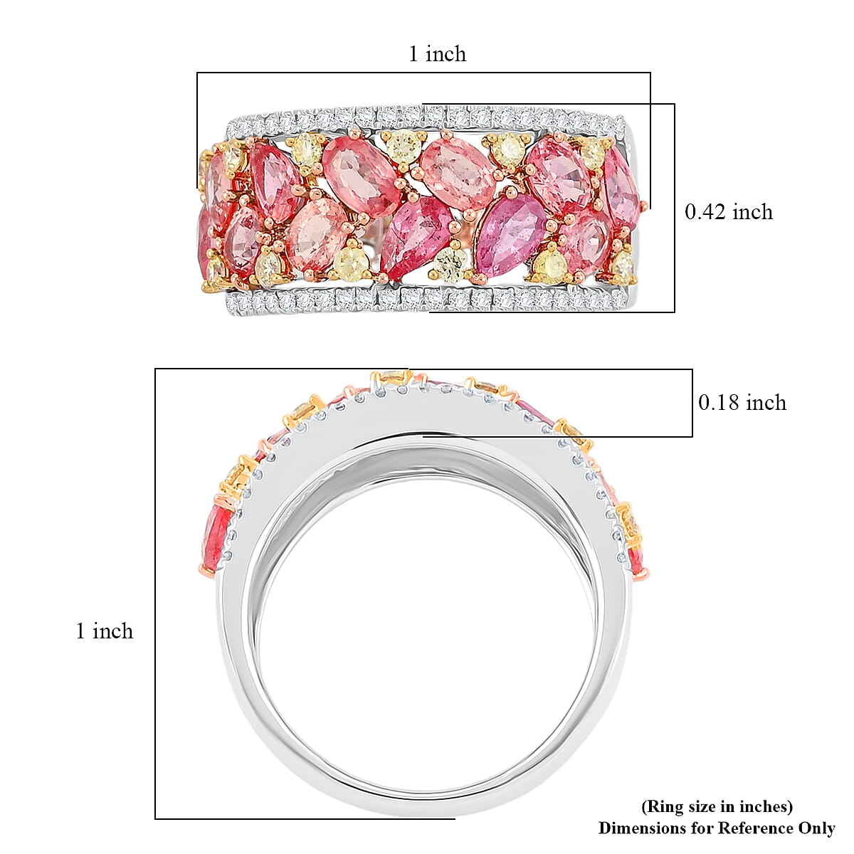 Modani 14K Yellow, White Gold Padparadscha Sapphire, I2-I3 Natural Yellow and White Diamond Ring 6 Grams 3.15 ctw image number 5