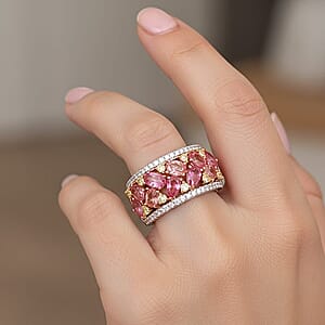 Modani Padparadscha Sapphire, Natural Yellow and White Diamond Ring in 14K Yellow, White Gold 3.15 ctw (Size 8.0)