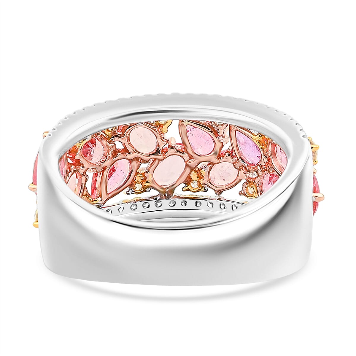 Modani 14K Yellow, White Gold Padparadscha Sapphire (BT), I2-I3 Natural Yellow and White Diamond Ring (Size 8.0) 6 Grams 3.15 ctw image number 4
