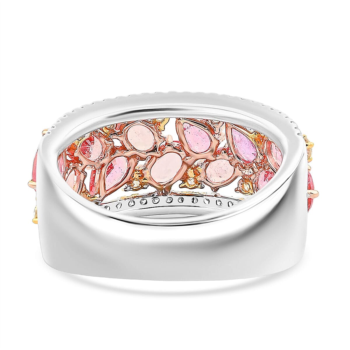 Modani 14K Yellow, White Gold Padparadscha Sapphire, I2-I3 Natural Yellow and White Diamond Ring 6 Grams 3.15 ctw image number 4