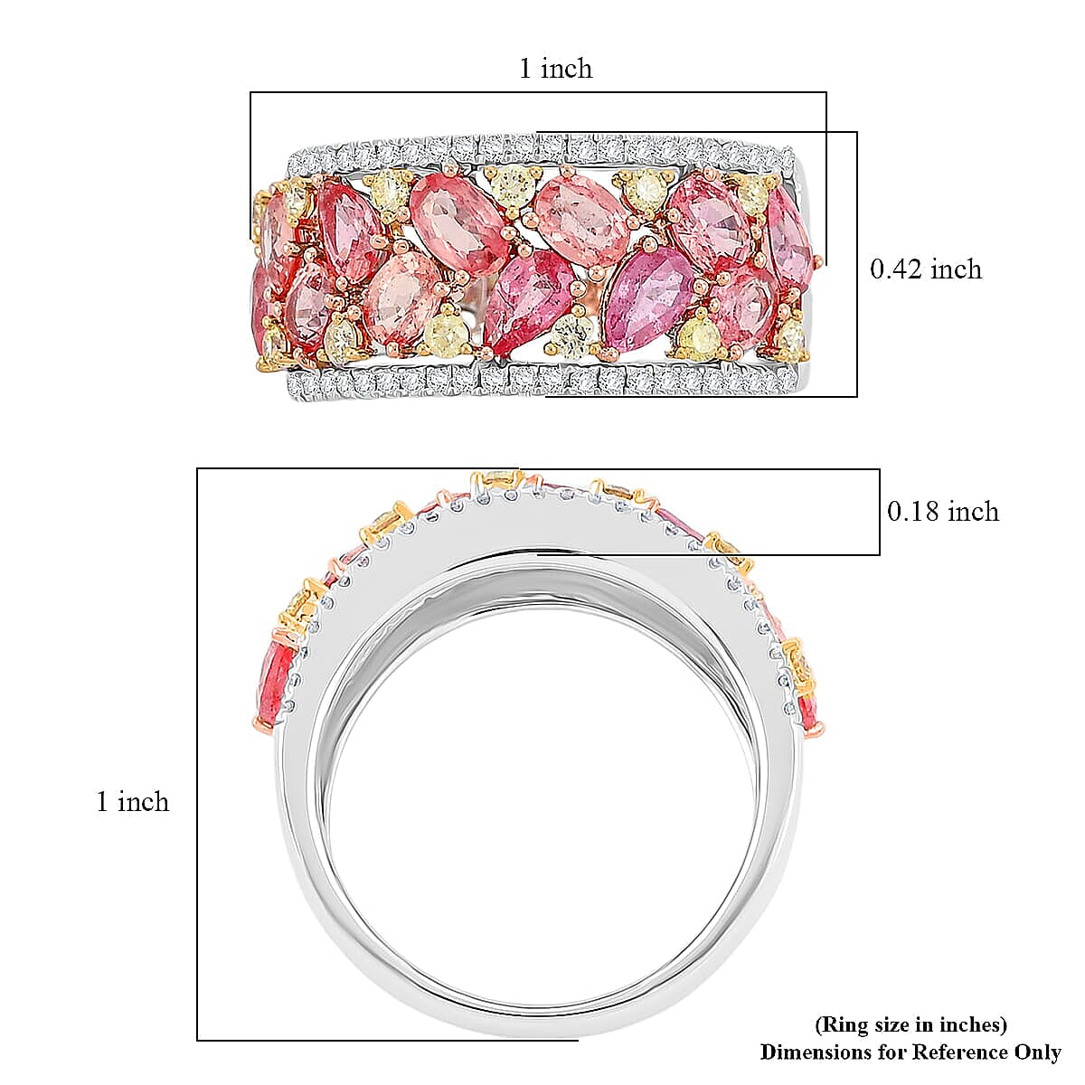 Modani 14K Yellow, White Gold Padparadscha Sapphire, I2-I3 Natural Yellow and White Diamond Ring 6 Grams 3.15 ctw image number 5