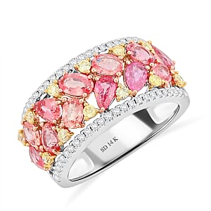 Modani Padparadscha Sapphire, Natural Yellow and White Diamond Ring in 14K Yellow, White Gold 3.15 ctw (Size 9.0)