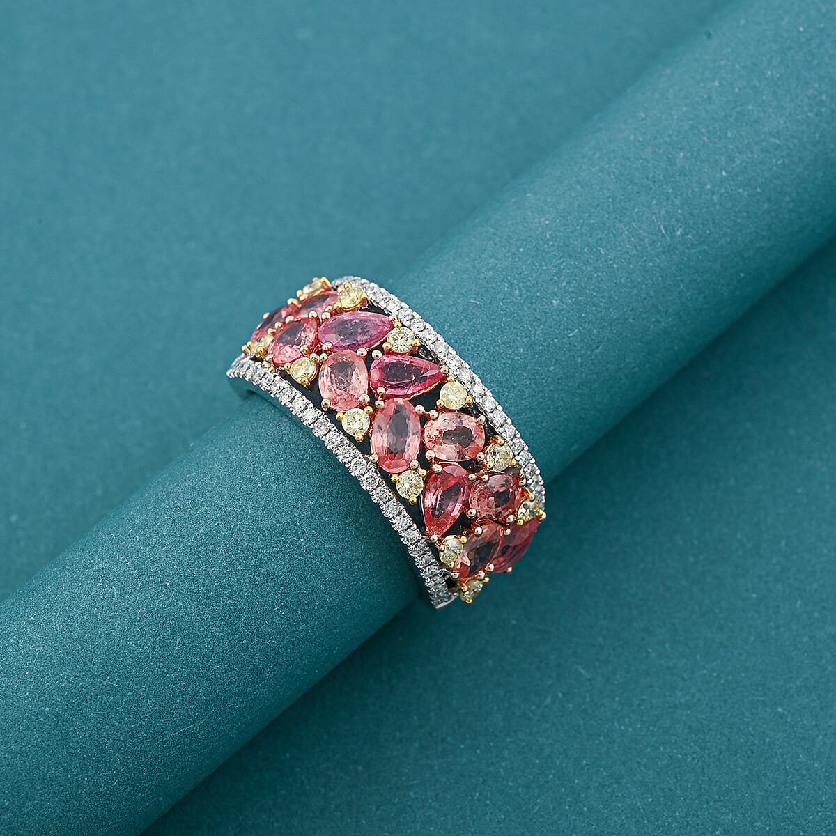 Modani Padparadscha Sapphire, Natural Yellow and White Diamond Ring in 14K Yellow, White Gold 3.15 ctw (Size 9.0) image number 1