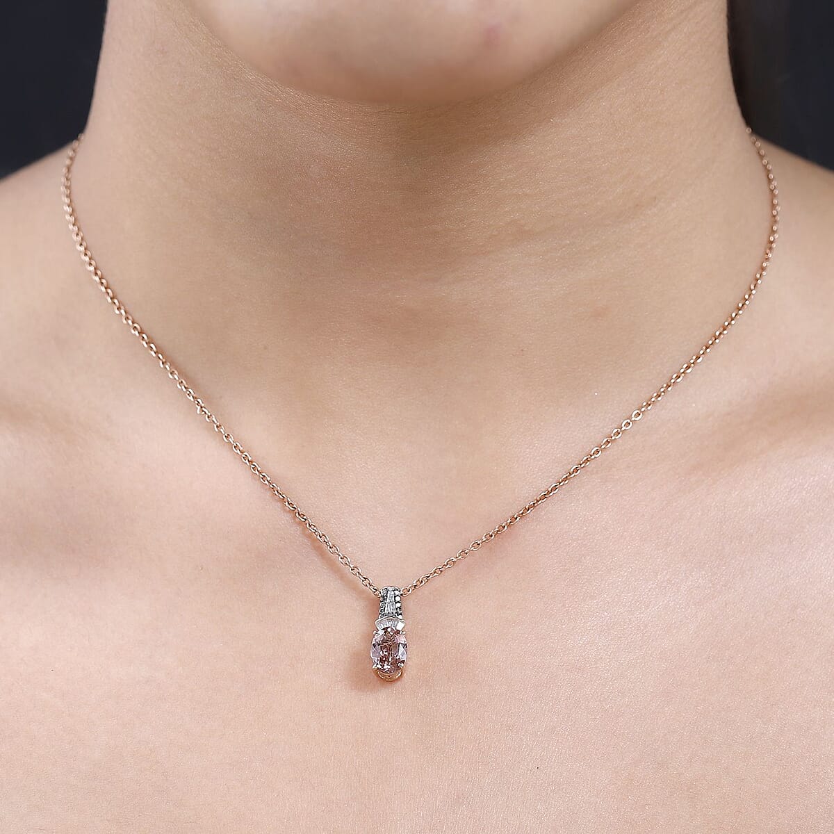 Luxoro 10K Rose Gold Premium Blush Tourmaline and I3 Natural Champagne and White Diamond Pendant without Chain 1.40 ctw image number 2