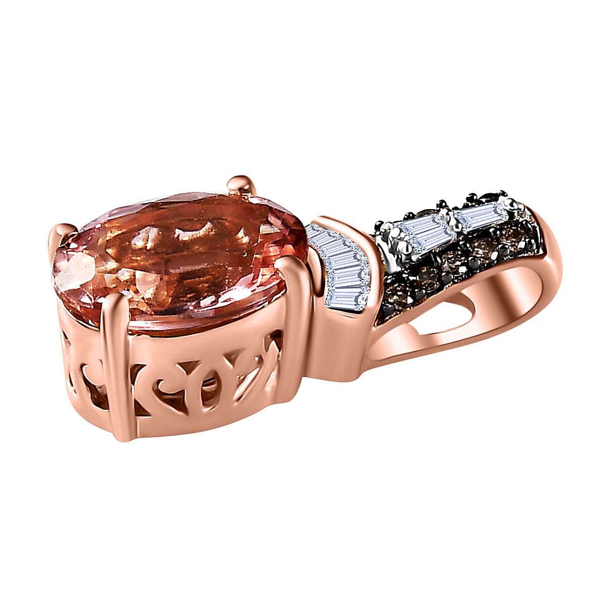 Luxoro 10K Rose Gold Premium Blush Tourmaline and I3 Natural Champagne and White Diamond Pendant without Chain 1.40 ctw image number 3