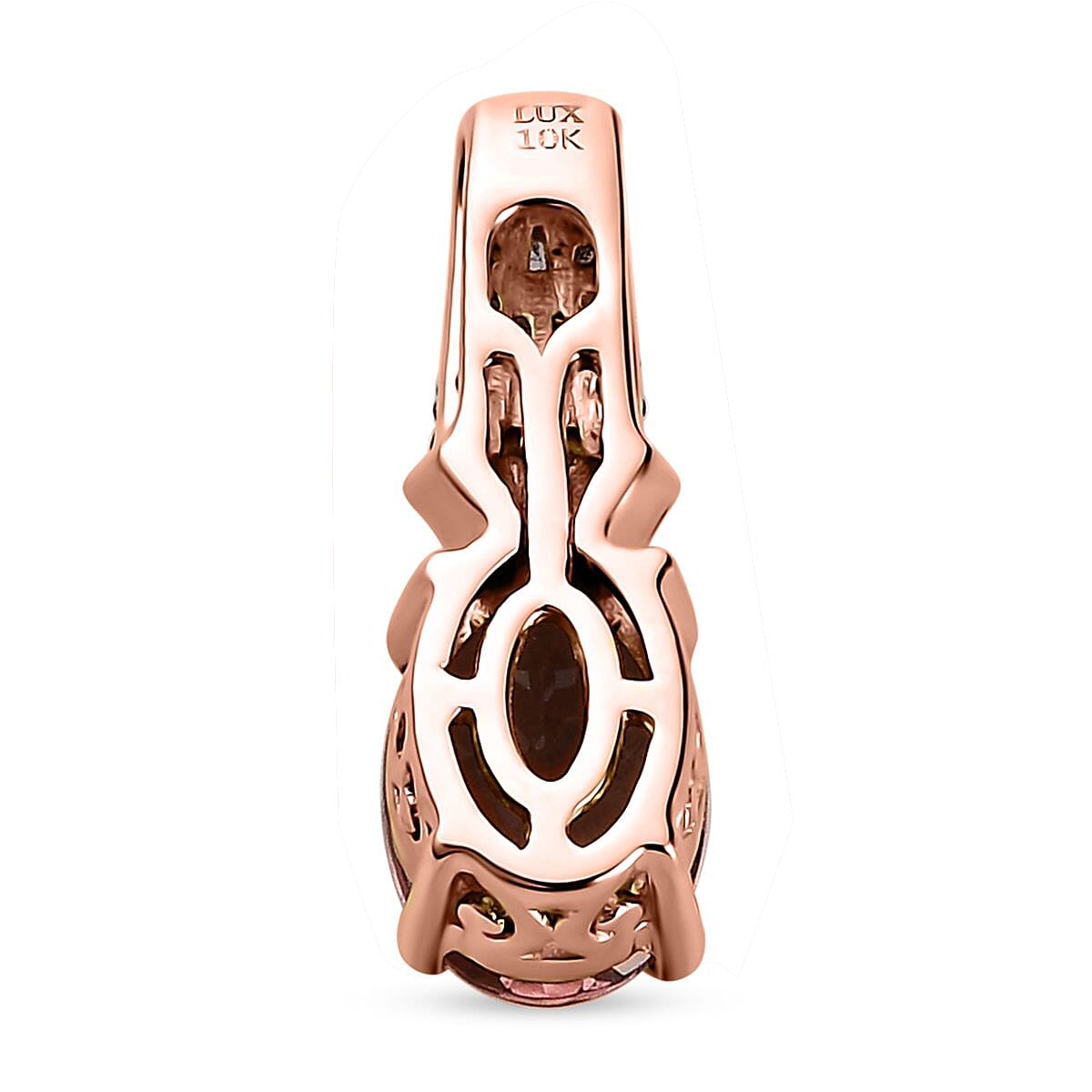 Luxoro 10K Rose Gold Premium Blush Tourmaline and I3 Natural Champagne and White Diamond Pendant without Chain 1.40 ctw