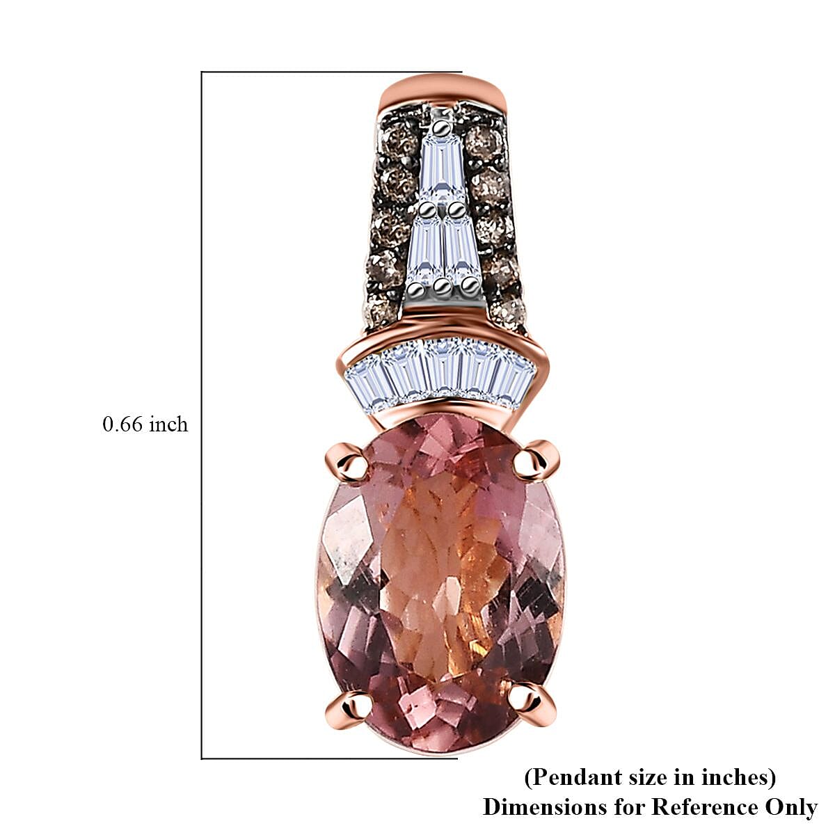 Luxoro 10K Rose Gold Premium Blush Tourmaline and I3 Natural Champagne and White Diamond Pendant without Chain 1.40 ctw