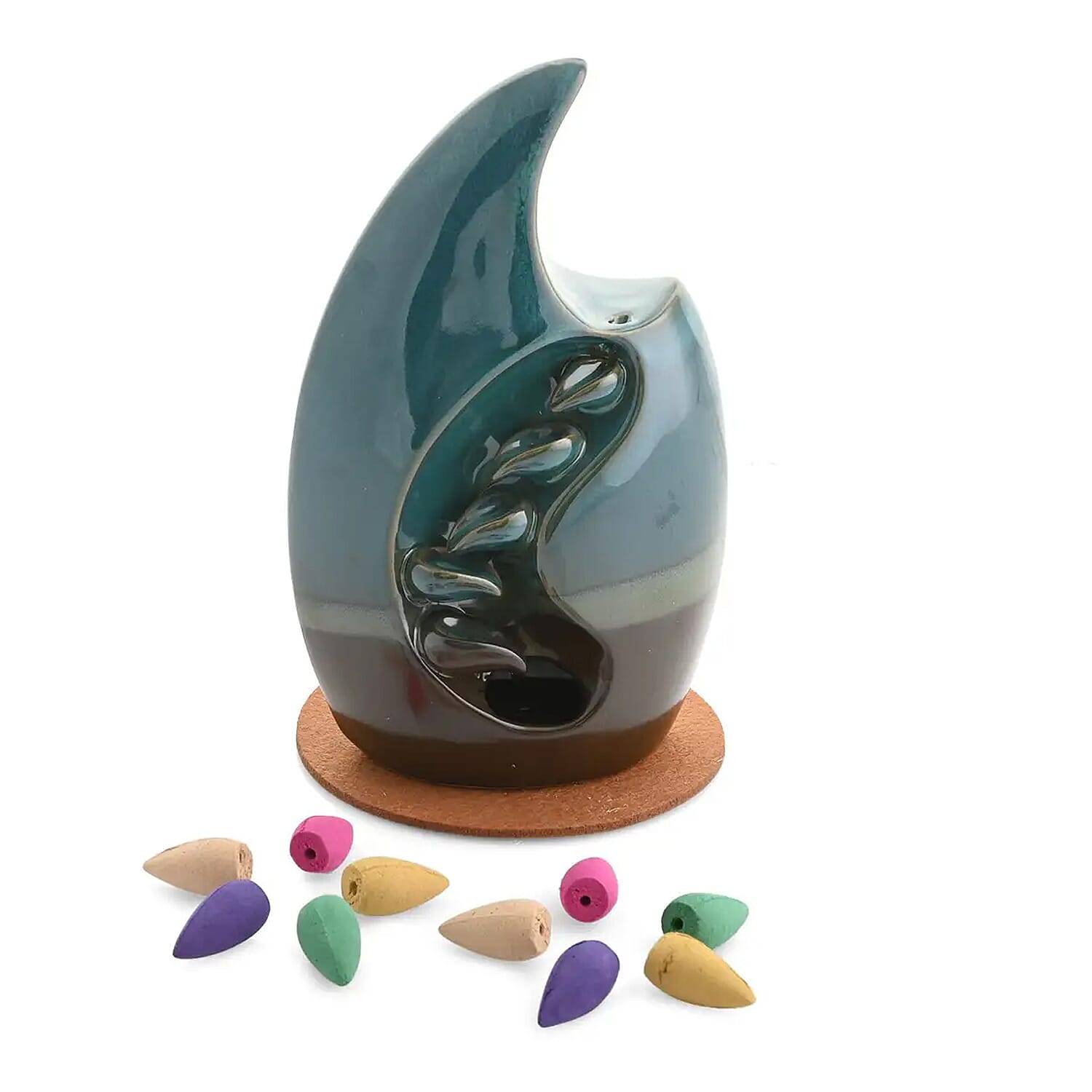 Total Vision Cascading Ceramic Incense Burner with 10 Assorted Cones -Jade