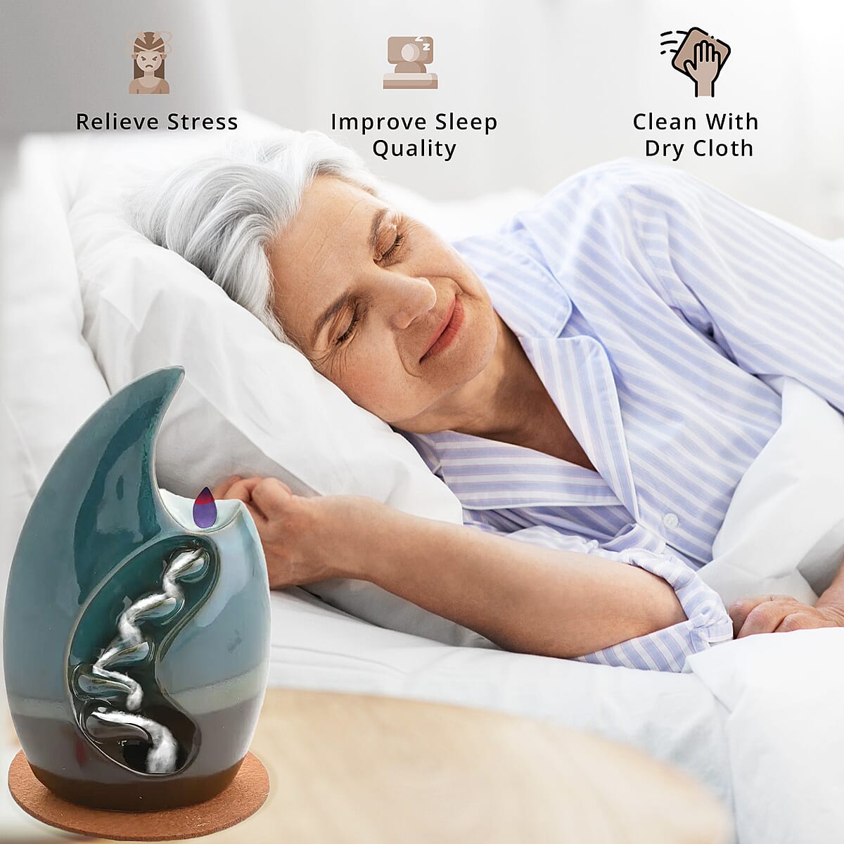 Total Vision Cascading Ceramic Incense Burner with 10 Assorted Cones -Cyan (5.5"x8.7") image number 3