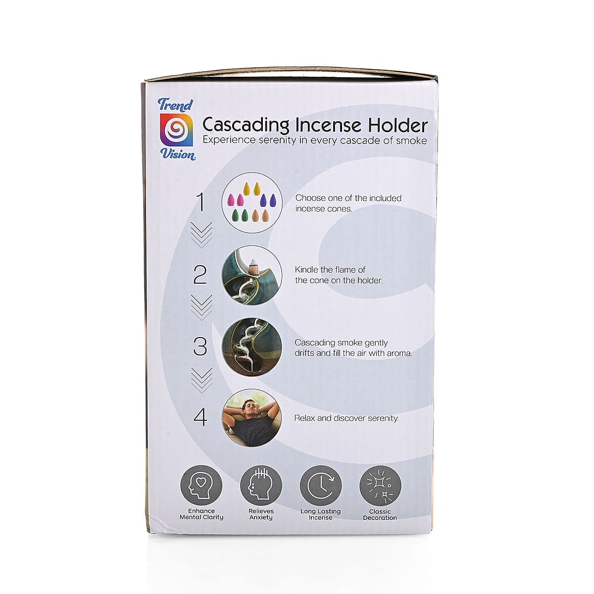 Total Vision Cascading Ceramic Incense Burner with 10 Assorted Cones -Cyan (5.5"x8.7") image number 7