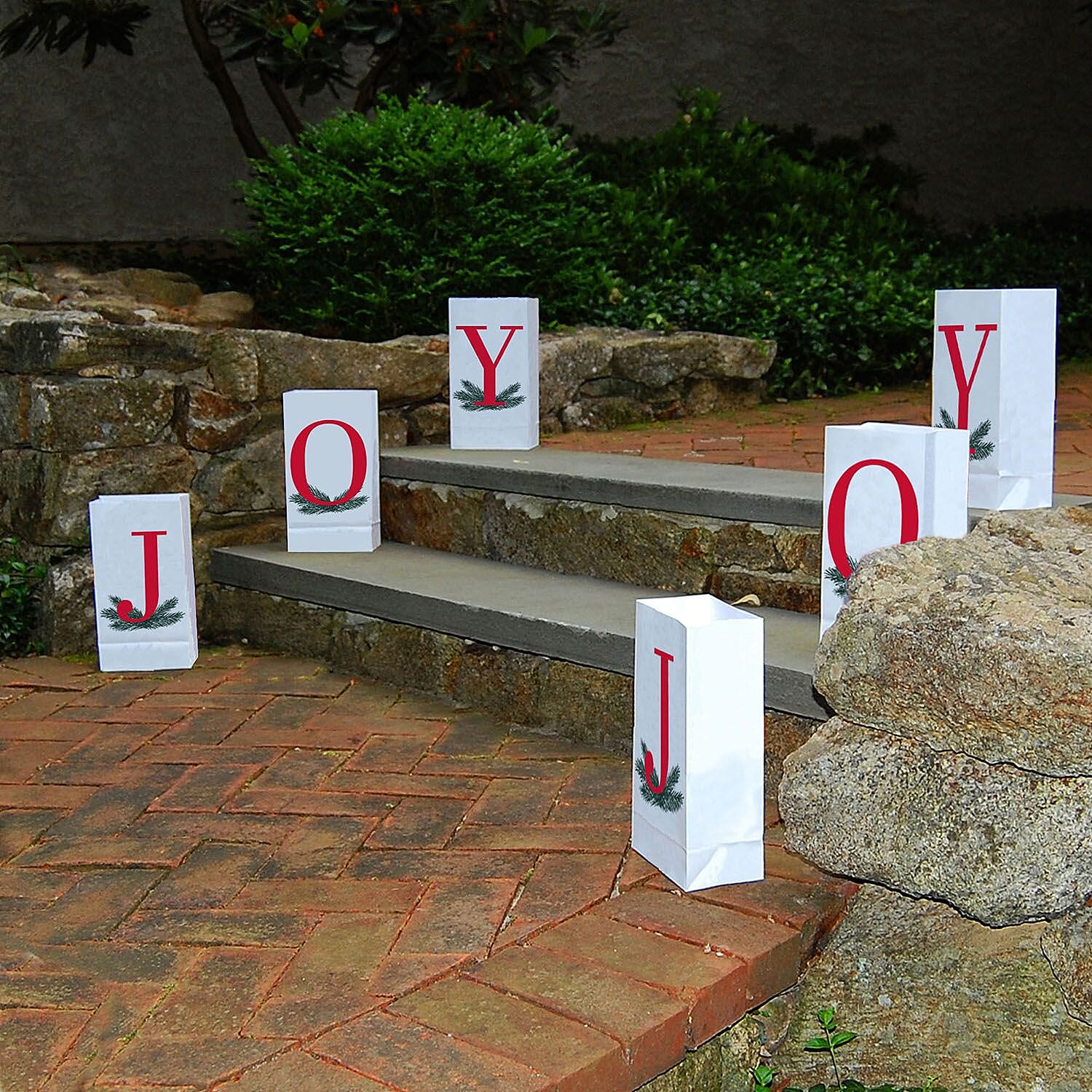Lumabase Christmas-Battery Operated LED Luminaria Kit, JOY – Set of 6