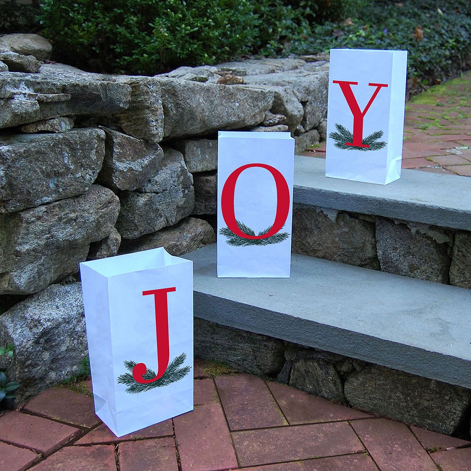 Lumabase Christmas-Battery Operated LED Luminaria Kit, JOY – Set of 6