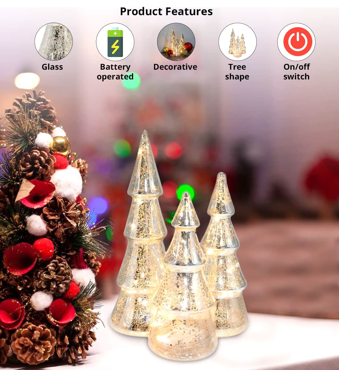 Lumabase Set of 3 Battery Operated Glass Trees image number 1