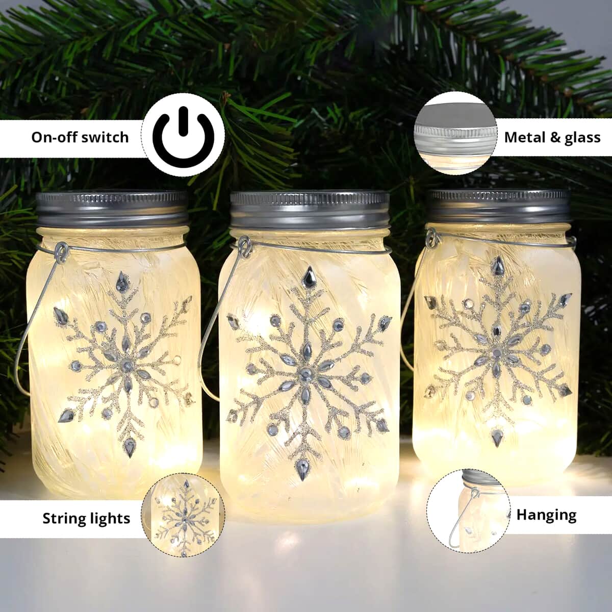 Lumabase Set of 3 Mason Jars Filled with String Lights image number 2