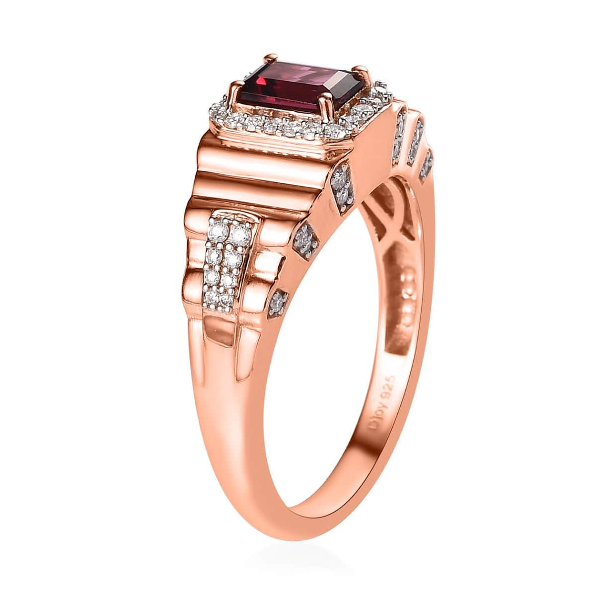 Tanzanian Wine Garnet and Moissanite Men's Ring in Vermeil Rose Gold Over Sterling Silver (Size 10.0) 1.85 ctw image number 3