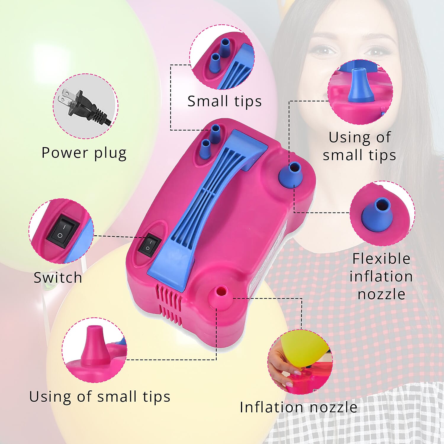 Portable Dual Nozzle Electric Balloon Machine Inflator Air Pump