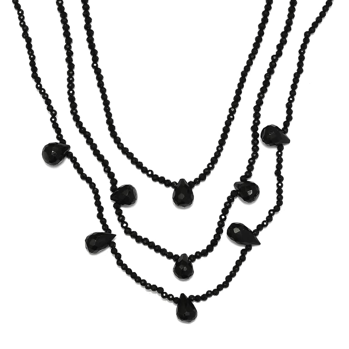 Thai Black Spinel 85.00 ctw Beaded 3 Layered Necklace in Rhodium Over Sterling Silver 18-20 Inches image number 0