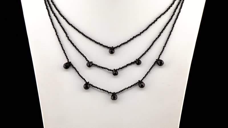 Thai Black Spinel 85.00 ctw Beaded 3 Layered Necklace in Rhodium Over Sterling Silver 18-20 Inches