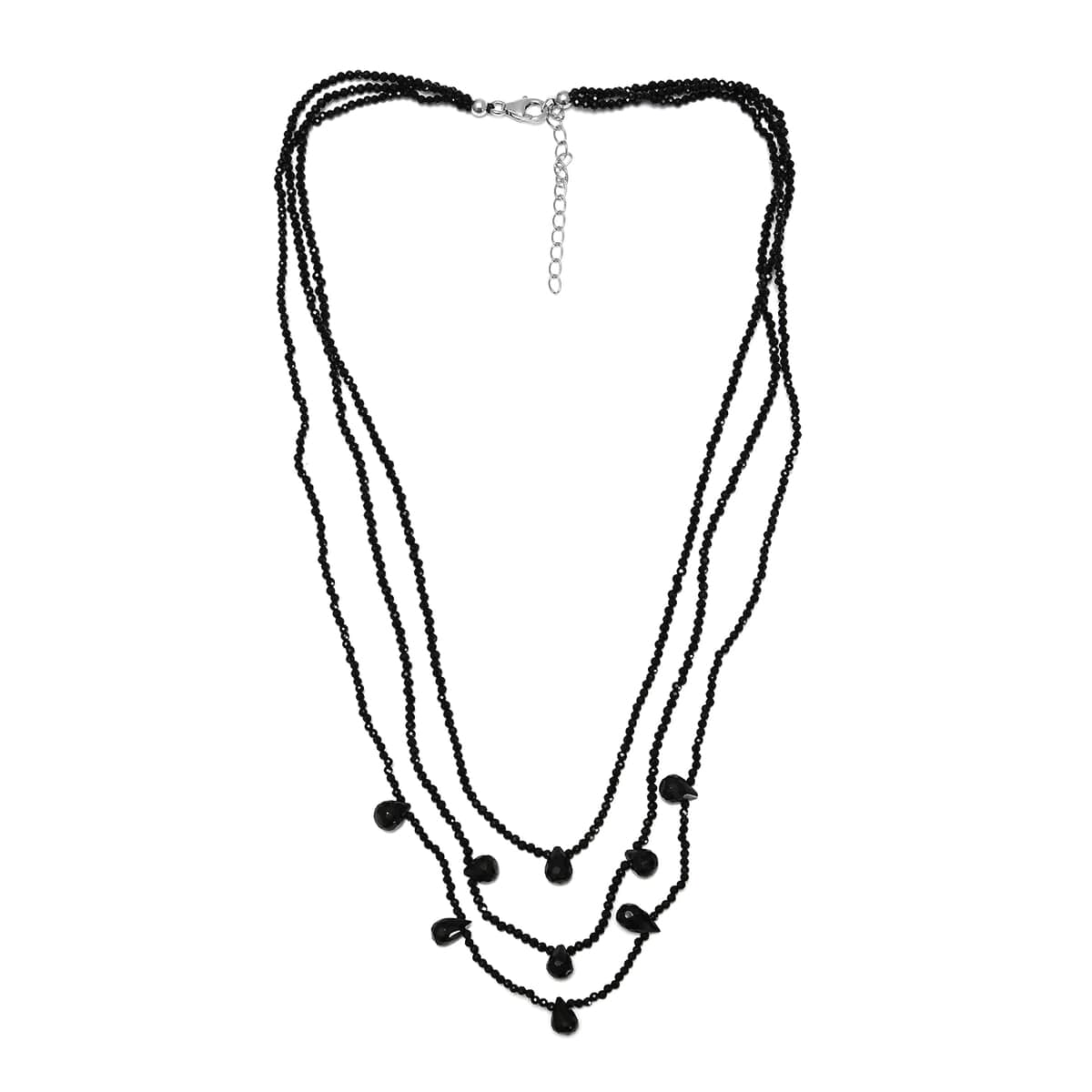 Thai Black Spinel 85.00 ctw Beaded 3 Layered Necklace in Rhodium Over Sterling Silver 18-20 Inches image number 3