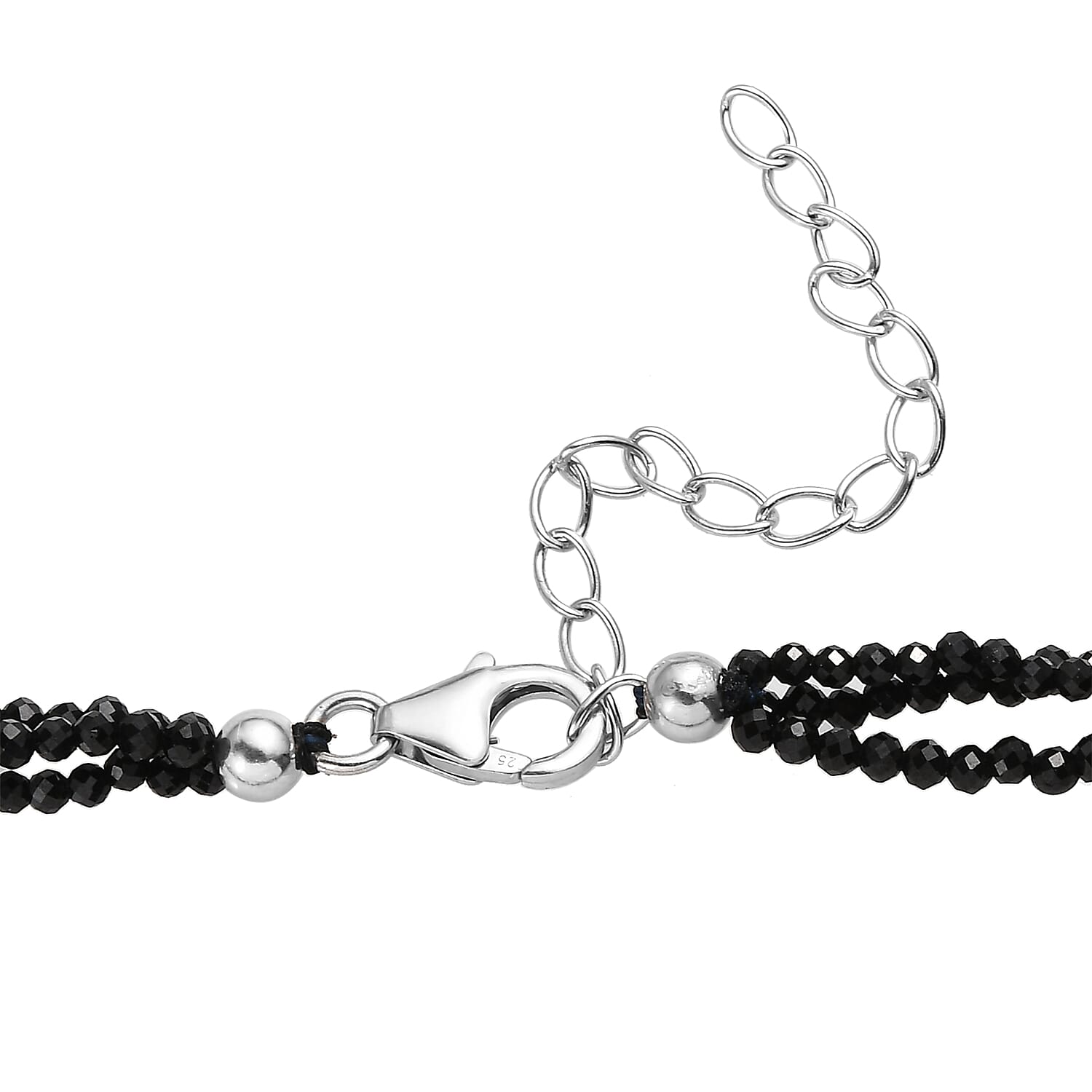 Thai Black Spinel 85.00 ctw Beaded 3 Layered Necklace in Rhodium Over Sterling Silver 18-20 Inches