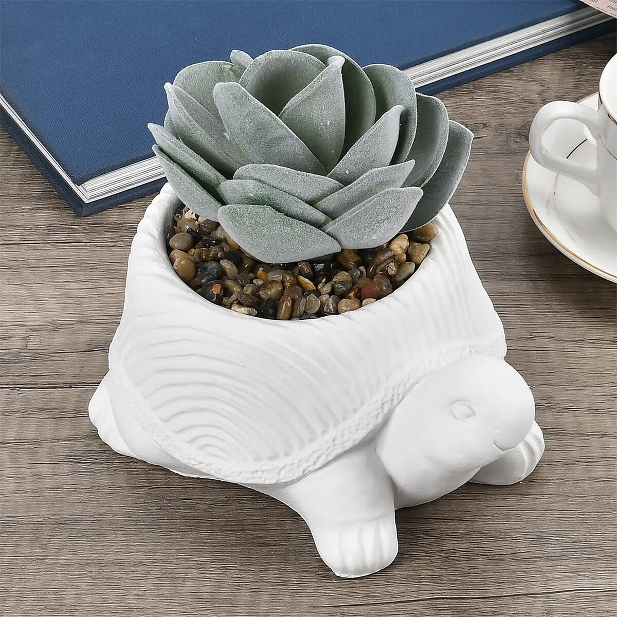 White Artificial Succulent Turtle Shape Pot image number 1
