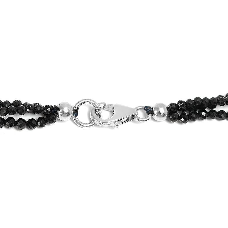 Freshwater Pearl and Thai Black Spinel 65.00 ctw 3 Layered Necklace in Rhodium Over Sterling Silver 20 Inches