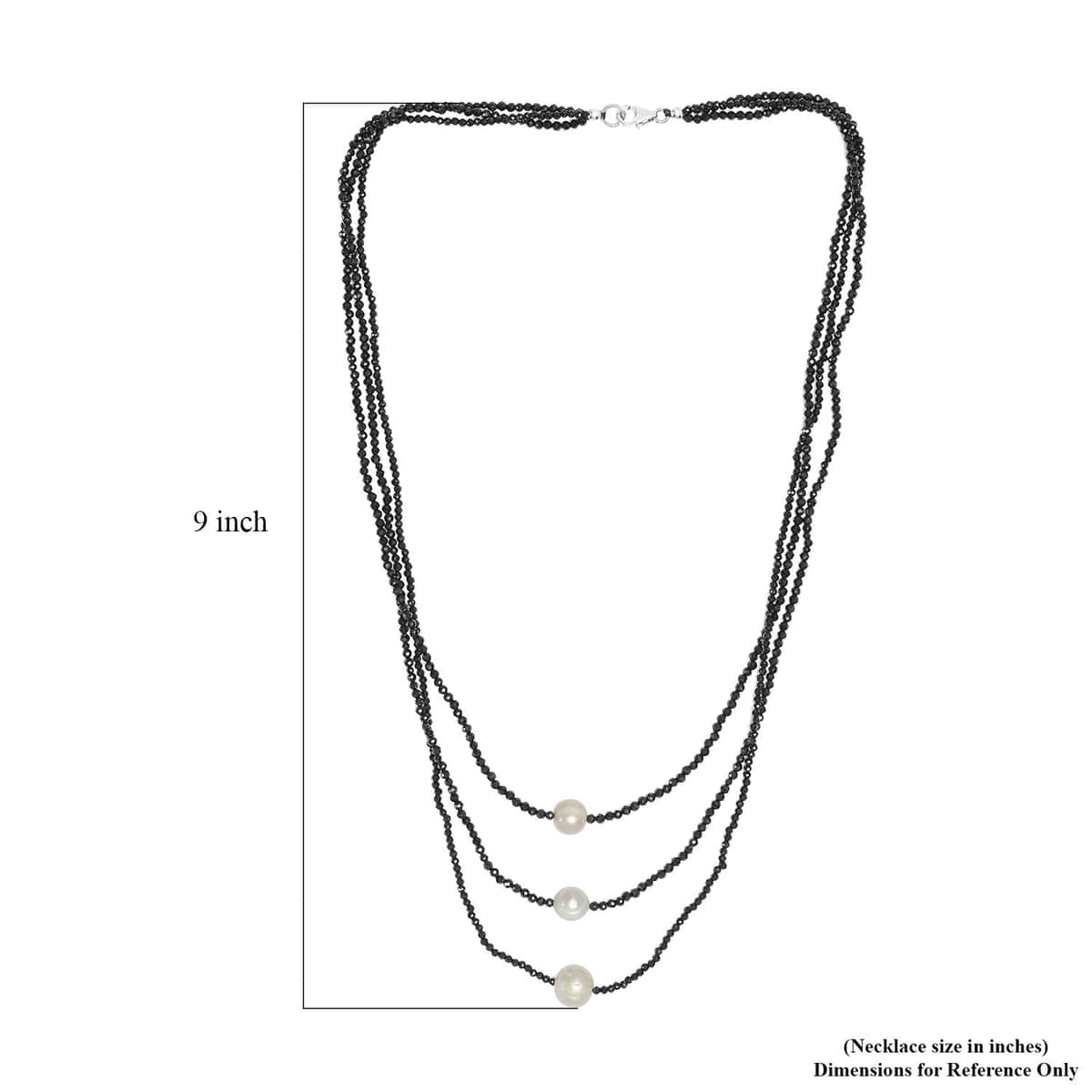 Freshwater Pearl and Thai Black Spinel 3 Layered Necklace 20 Inches in Rhodium Over Sterling Silver 65.00 ctw image number 5