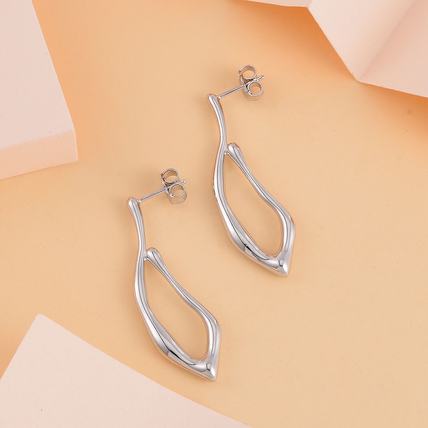 Rhodium Over Sterling Silver Fancy Earrings 8.55 Grams