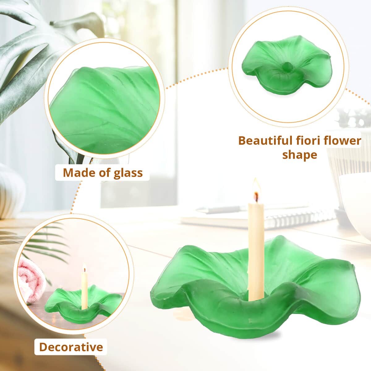 Fiori Flower Candle Holder -Green image number 2