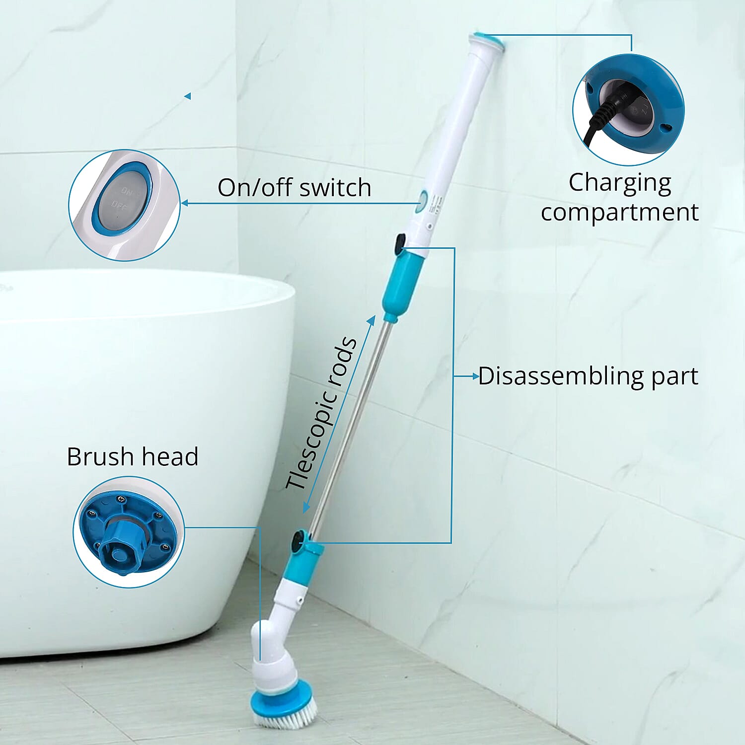 Electric Wireless Cleaning Brush Set with UL Plug (300RPM Brush Head Speed)
