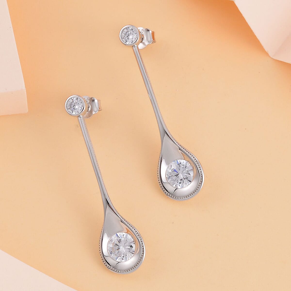 Lustro Stella Finest CZ Dangle Earrings in Rhodium Over Sterling Silver 7.65 ctw image number 1