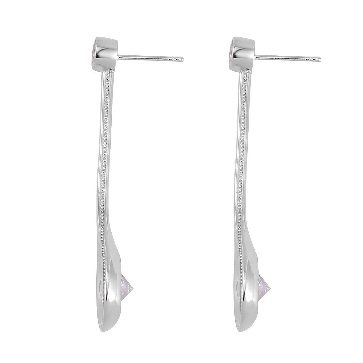Lustro Stella Finest CZ Dangle Earrings in Rhodium Over Sterling Silver 7.65 ctw image number 3
