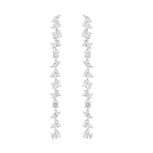 Lustro Stella Finest CZ Mixed Shapes Earrings in Rhodium Over Sterling Silver, Linear Dangle Earrings For Women, Gift For Her 13.00 ctw