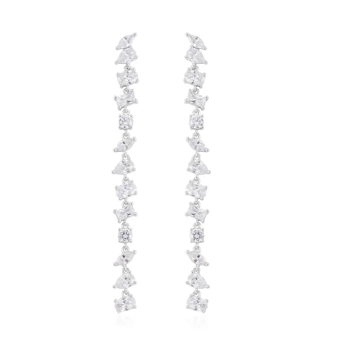 Lustro Stella Finest CZ Mixed Shapes Earrings in Rhodium Over Sterling Silver, Linear Dangle Earrings For Women, Gift For Her 13.00 ctw image number 0