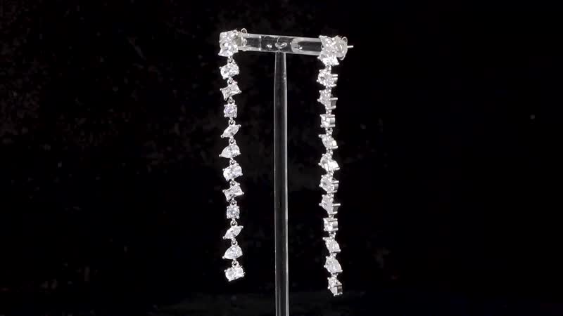Simulated Diamond Dangle Earrings in Rhodium Over Sterling Silver 13.00 ctw