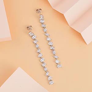 Lustro Stella Finest CZ Earrings in Rhodium Over Sterling Silver, Linear Dangle Earrings For Women, Gift For Her 13.00 ctw
