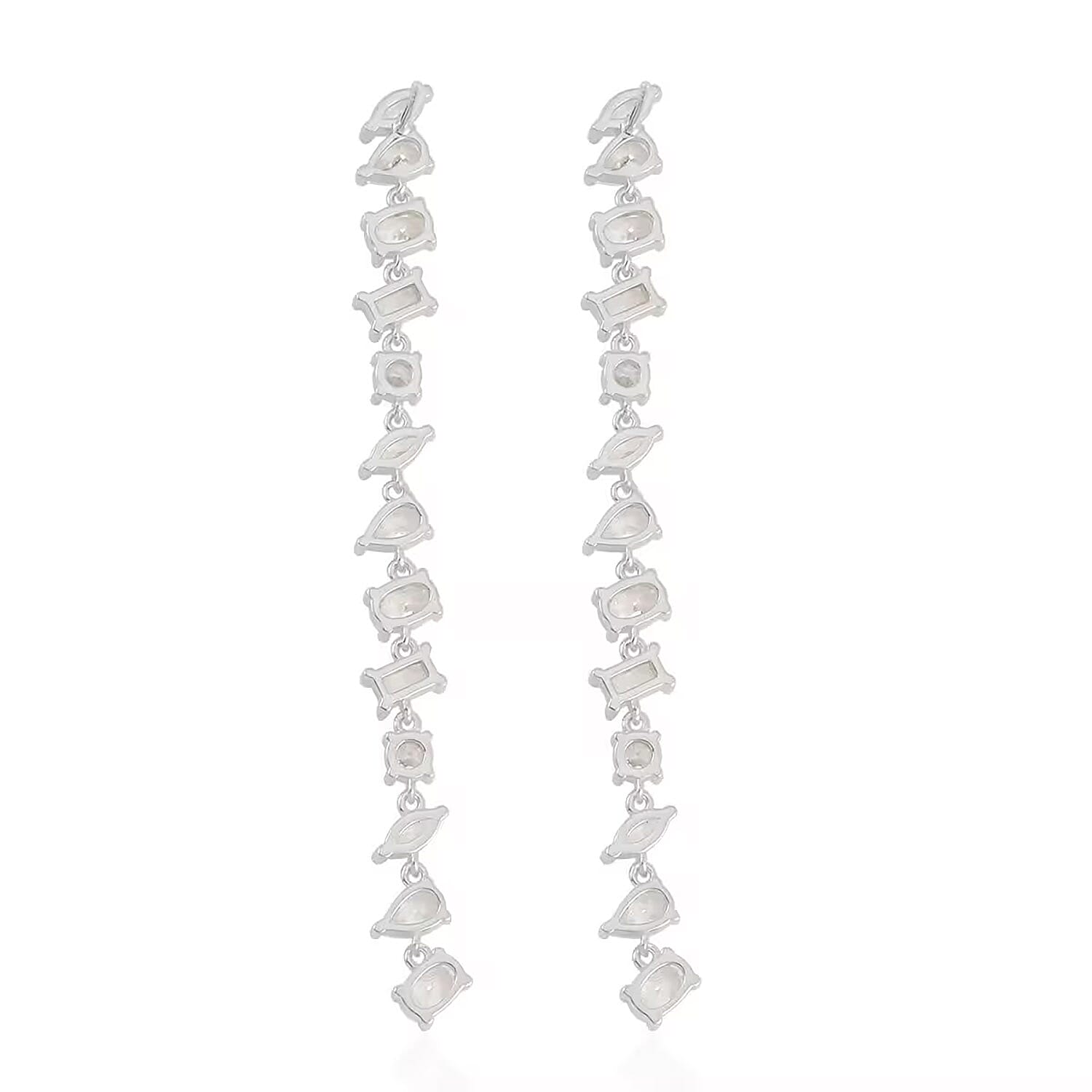 Lustro Stella Finest CZ Earrings in Rhodium Over Sterling Silver, Linear Dangle Earrings For Women, Gift For Her 13.00 ctw