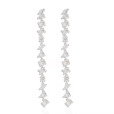 Lustro Stella Finest CZ Earrings in Rhodium Over Sterling Silver, Linear Dangle Earrings For Women, Gift For Her 13.00 ctw