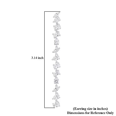 Lustro Stella Finest CZ Earrings in Rhodium Over Sterling Silver, Linear Dangle Earrings For Women, Gift For Her 13.00 ctw