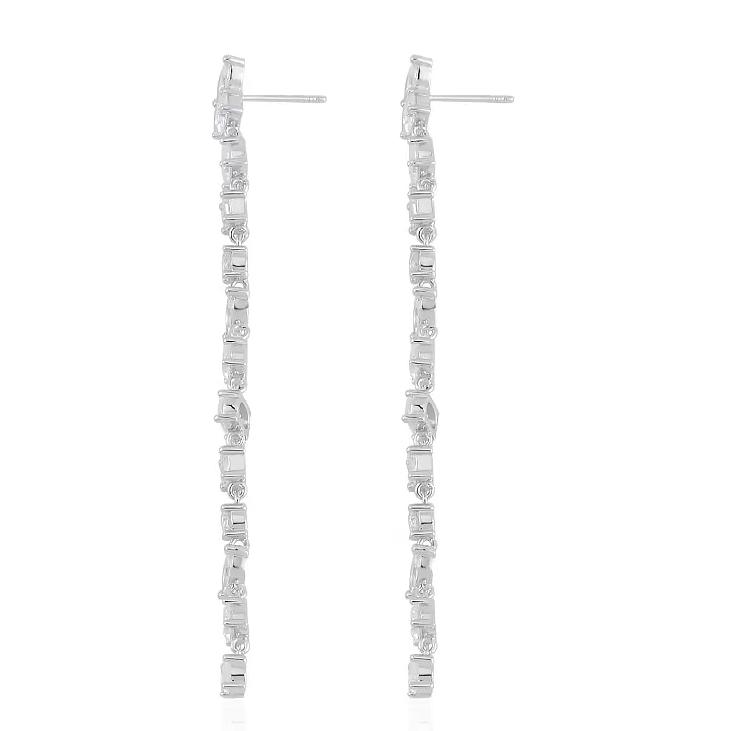 Lustro Stella Finest CZ Earrings in Rhodium Over Sterling Silver, Linear Dangle Earrings For Women, Gift For Her 13.00 ctw