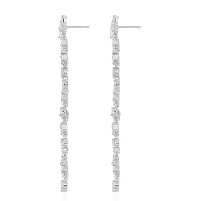 Lustro Stella Finest CZ Earrings in Rhodium Over Sterling Silver, Linear Dangle Earrings For Women, Gift For Her 13.00 ctw