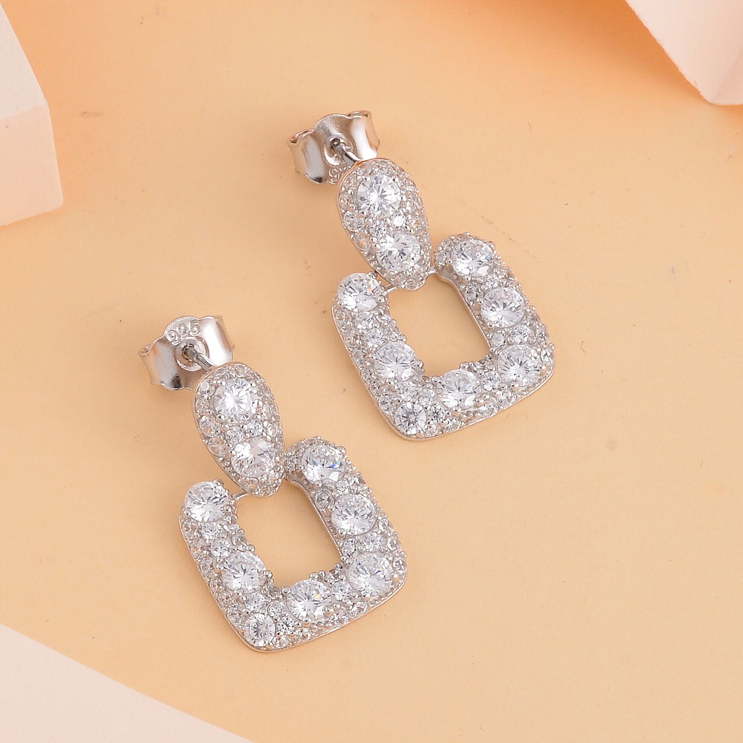 Lustro Stella Finest CZ Dangle Earrings in Rhodium Over Sterling Silver 7.90 ctw