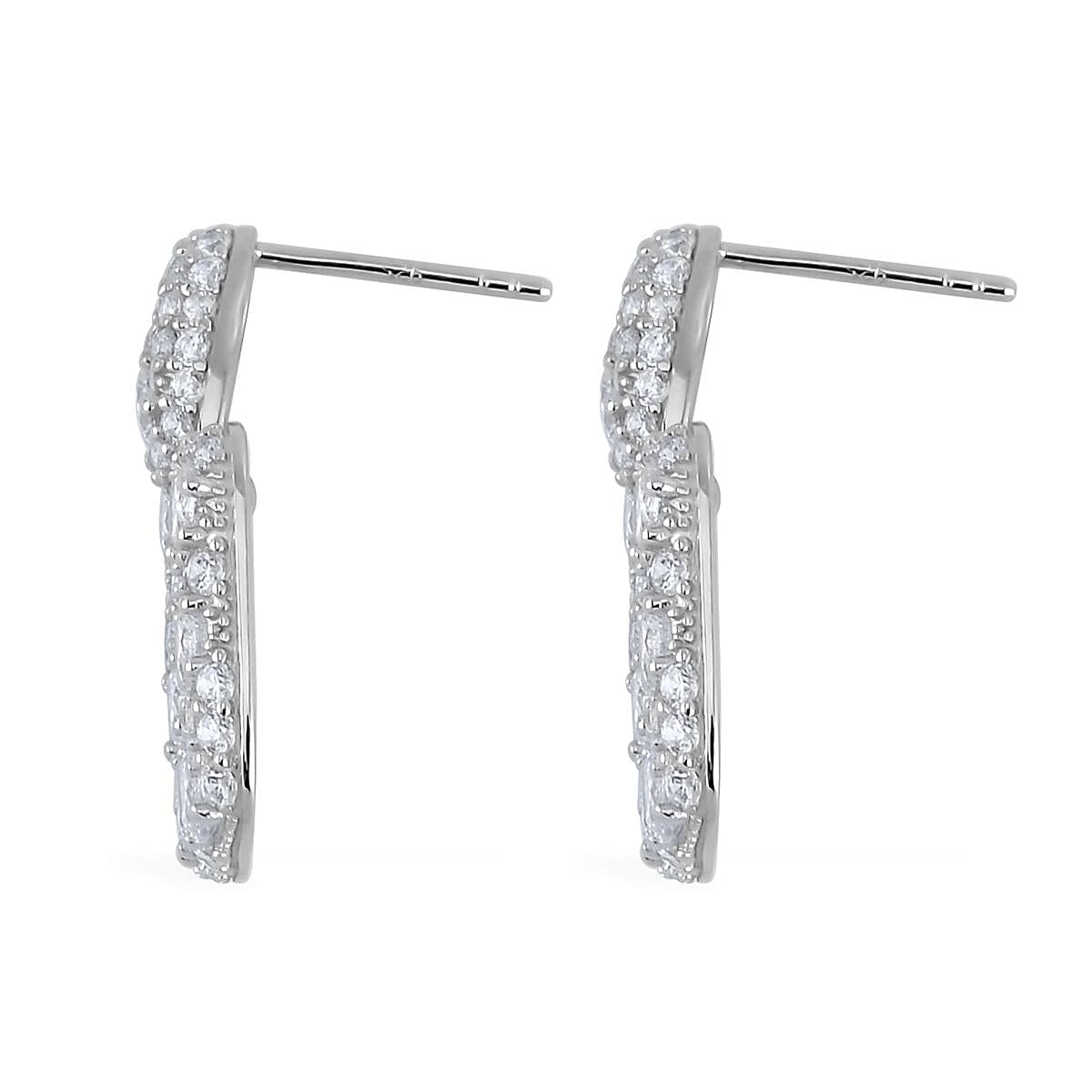 Lustro Stella Finest CZ Dangle Earrings in Rhodium Over Sterling Silver 7.90 ctw
